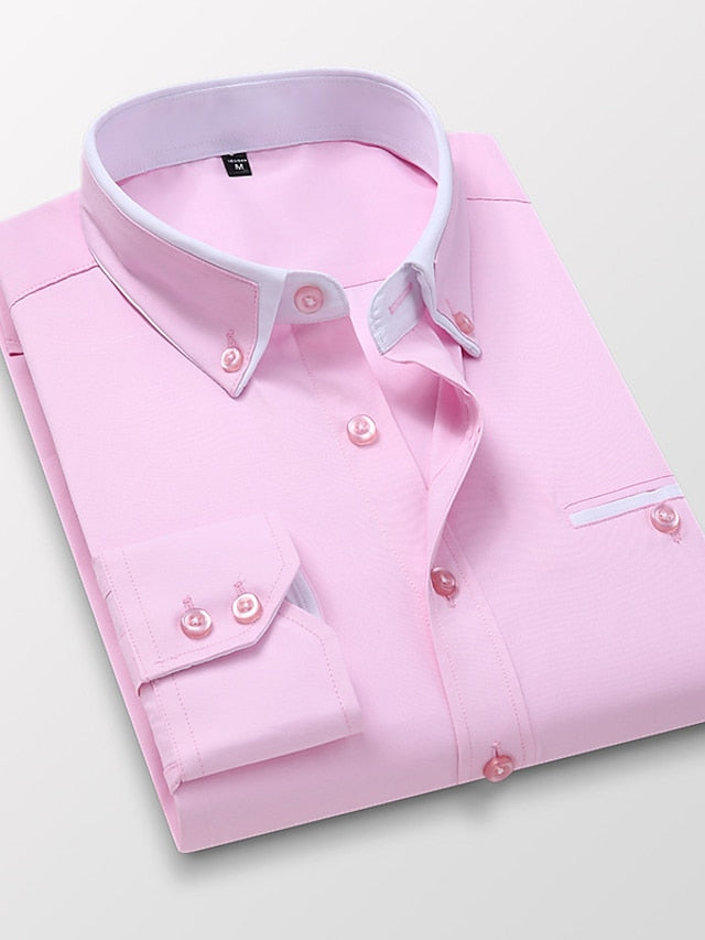 Men's Dress Shirt Button Down Shirt Collared Shirt Non Iron Shirt White Pink Navy Blue Long Sleeve Plain Collar All Seasons Wedding Work Clothing Apparel