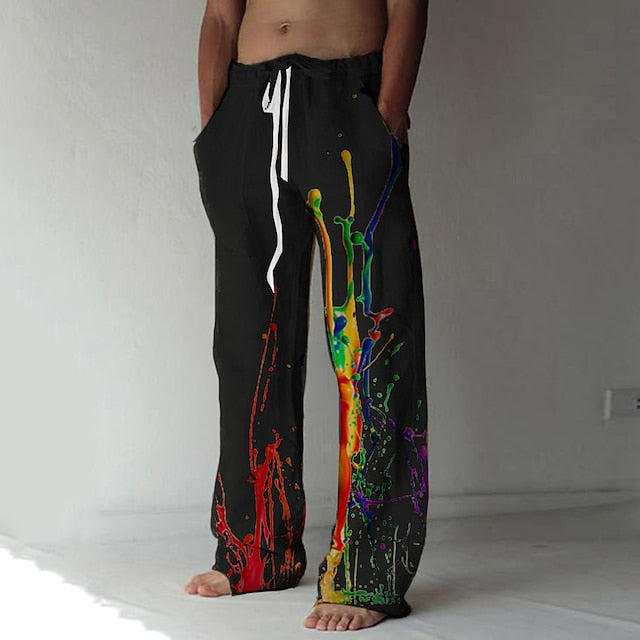 Pisoshare - Men's Trousers Summer Pants Beach Pants Drawstring Elastic Waist Front Pocket Graphic Prints Graffiti Comfort Soft Casual Daily Fashion Streetwear Light Khaki Black