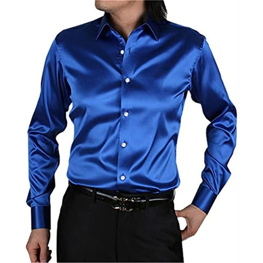 Men's Button Up Shirt Dress Shirt Collared Shirt Prom Shirt Satin Silk Shirt Black White Red Long Sleeve Plain Turndown Spring, Fall, Winter, Summer Wedding Party Clothing Apparel Button-Down