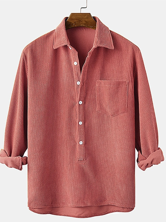 Men's Popover Shirt Casual Shirt Corduroy Shirt Overshirt Yellow Red Blue Long Sleeve Plain Collar Daily Clothing Apparel