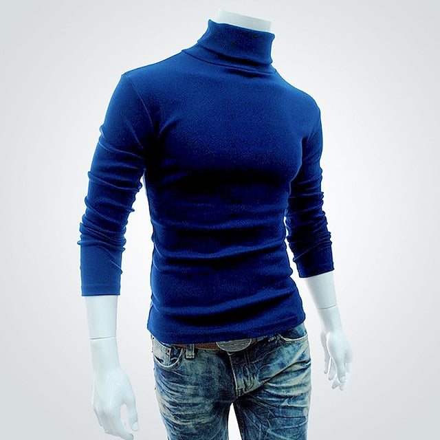 Men's Sweater Turtleneck Sweater Knit Turtleneck Clothing Apparel Winter Black Blue S M L