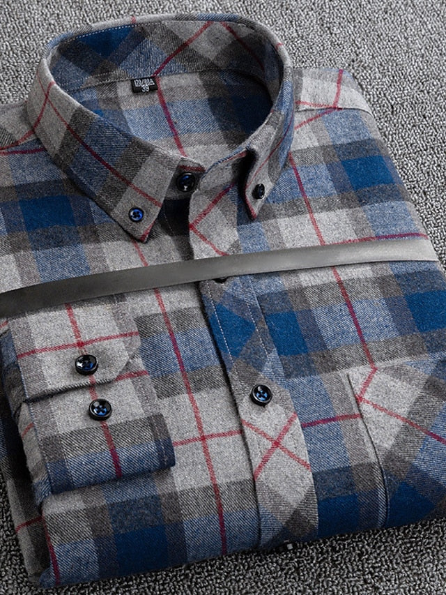 Men's Button Up Shirt Dress Shirt Plaid Shirt Collared Shirt A B C Long Sleeve Tartan Collar Spring Winter Wedding WorkWear Clothing Apparel Button-Down