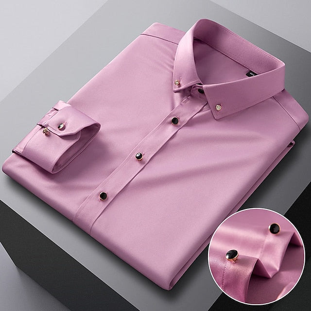 Men's Dress Shirt Button Down Shirt Silk Shirt Azure Lake blue Wine Long Sleeve Solid / Plain Color Turndown Spring &  Fall Wedding Daily Wear Clothing Apparel Sexy