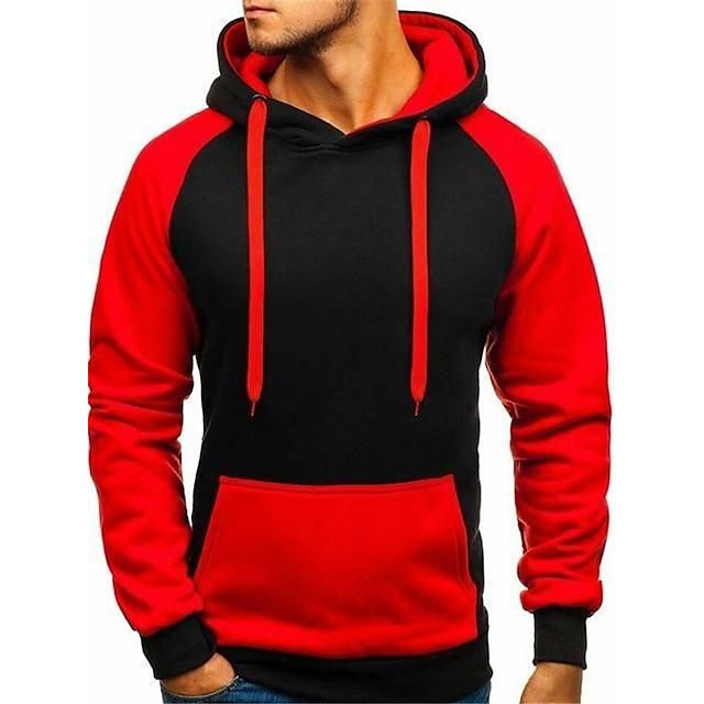 Men's Hoodie Red Gray Hooded Color Block Patchwork Sports & Outdoor Daily Holiday Streetwear Cool Casual Spring &  Fall Clothing Apparel Hoodies Sweatshirts