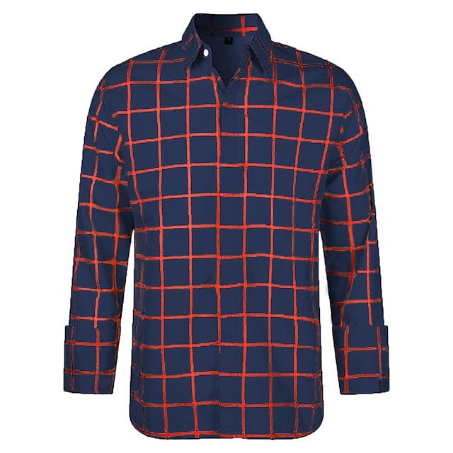 Men's Shirt Yellow Navy Blue Orange Long Sleeve Plaid Turndown Spring &  Fall Party Work Clothing Apparel Button-Down