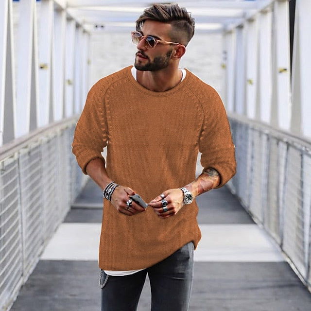 Men's Sweater Pullover Knit Regular Solid Colored Crew Neck Sweaters Daily Clothing Apparel Raglan Sleeves Winter Green Black M L XL