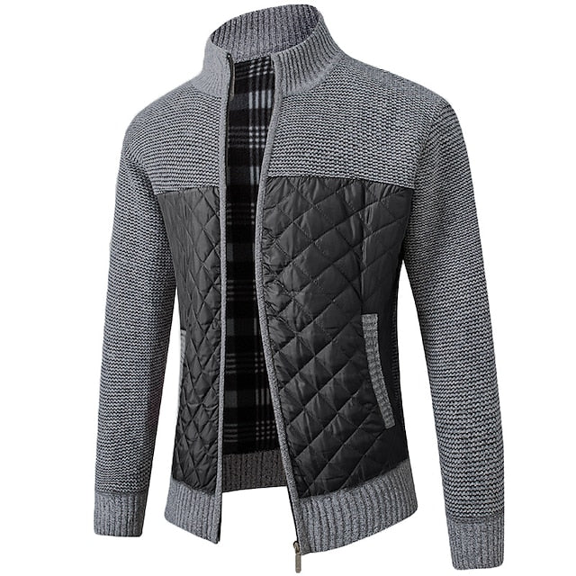 Men's Sweater Cardigan Sweater Zip Sweater Sweater Jacket Fleece Sweater Knit Zipper Color Block Stand Collar Stylish Holiday Clothing Apparel Fall Winter Black Burgundy XS S M