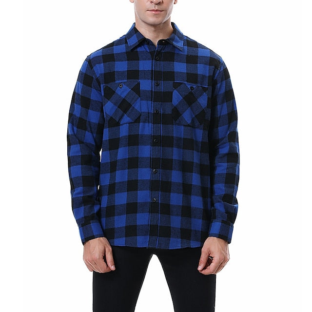 Men's Shirt Flannel Shirt Shirt Jacket Shacket Black White Yellow Long Sleeve Plaid Turndown Spring &  Fall Street Daily Clothing Apparel Button-Down