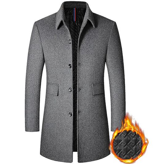 Men's Winter Coat Wool Coat Overcoat Business Daily Wear Winter Wool Thermal Warm Outdoor Outerwear Clothing Apparel Fashion Warm Ups Solid Colored Pocket Lapel Single Breasted