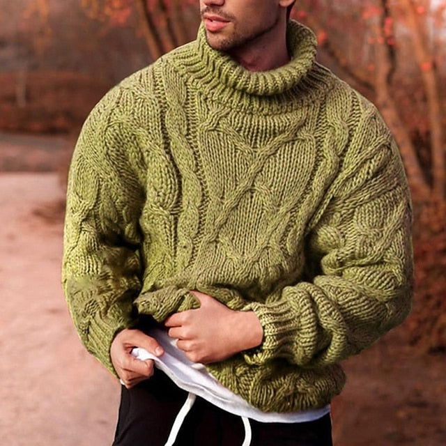 Foruwish - Men's Sweater Pullover Sweater Jumper Turtleneck Sweater Cable Chunky Knit Knitted Solid Color Stand Collar Stylish Basic Daily Holiday Clothing Apparel Fall Winter Black Army Green S M L