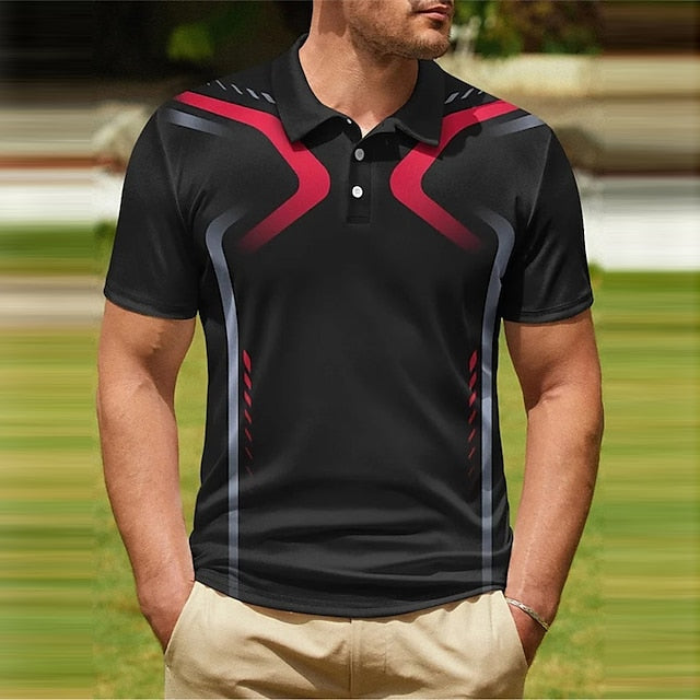 Men's Polo Shirt Golf Shirt Gradient Graphic Prints Geometry Turndown Black and Red Sea Blue Black White Yellow Outdoor Street Short Sleeves Button-Down Print Clothing Apparel Fashion Designer Casual