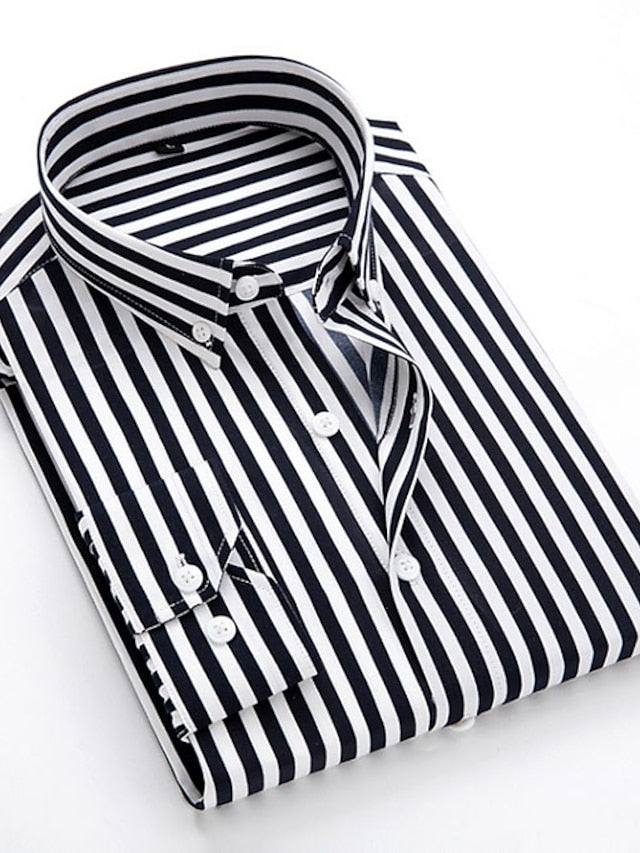 Men's Dress Shirt Button Down Shirt Collared Shirt Black White Red Long Sleeve Striped Classic Collar Wedding Daily Clothing Apparel