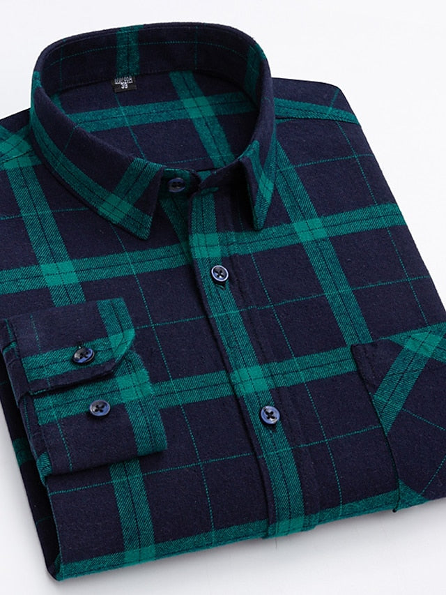 Men's Button Up Shirt Dress Shirt Plaid Shirt Collared Shirt A B C Long Sleeve Tartan Collar Spring Winter Wedding WorkWear Clothing Apparel Button-Down