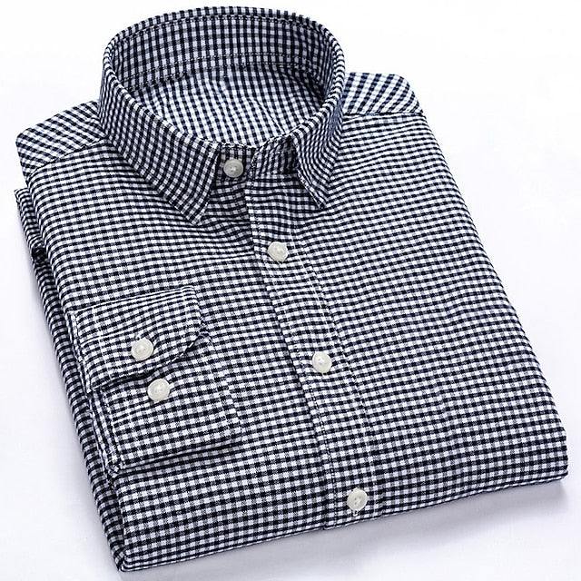 Men's Dress Shirt Button Down Shirt Collared Shirt Wine Black White Long Sleeve Plaid Turndown Spring Fall Wedding Outdoor Clothing Apparel