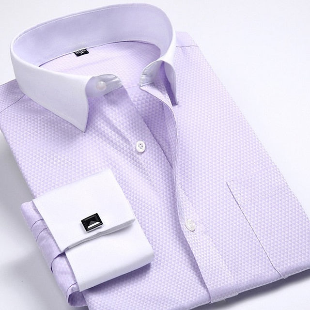 Men's Dress Shirt Button Down Shirt Collared Shirt French Cuff Shirts Pink Blue Purple Long Sleeve Graphic Prints Turndown Spring & Summer Wedding Street Clothing Apparel Button-Down