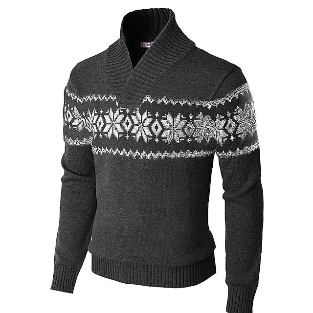 Men's Sweater Ugly Christmas Sweater Pullover Sweater Jumper Ribbed Knit Cropped Knitted Snowflake V Neck Keep Warm Modern Contemporary Christmas Work Clothing Apparel Fall & Winter Wine White M L XL