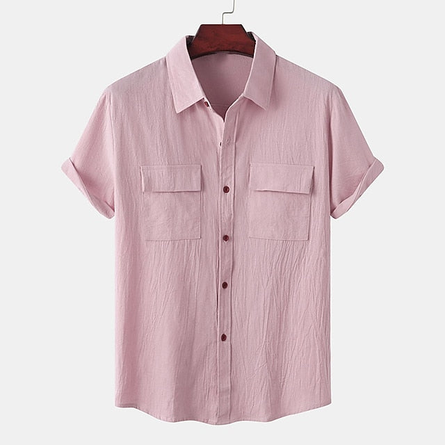Men's Linen Shirt Summer Shirt Beach Shirt Light Pink White Light Green Short Sleeve Plain Turndown Summer Casual Hawaiian Clothing Apparel