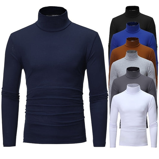 Men's T shirt Tee Turtleneck shirt Long Sleeve Shirt Plain Rolled collar Outdoor Casual Long Sleeve Clothing Apparel Lightweight Classic Casual Slim Fit