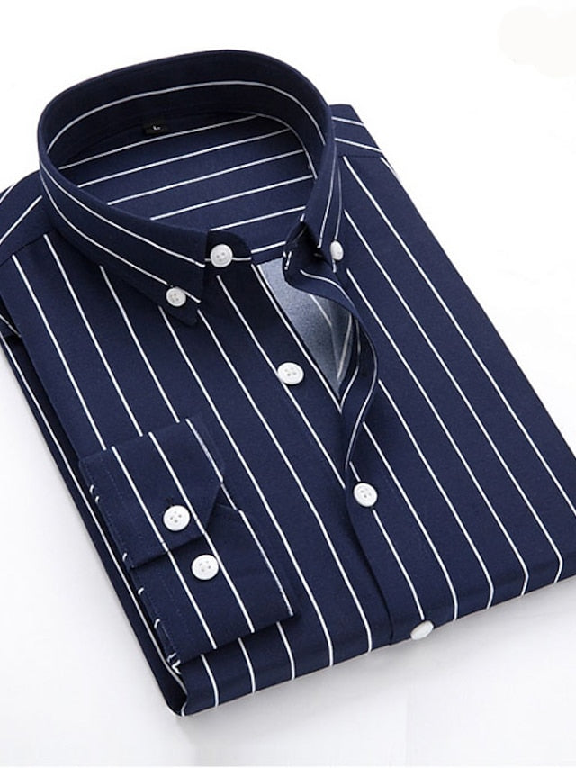 Men's Dress Shirt Button Down Shirt Collared Shirt Black White Red Long Sleeve Striped Classic Collar Wedding Daily Clothing Apparel