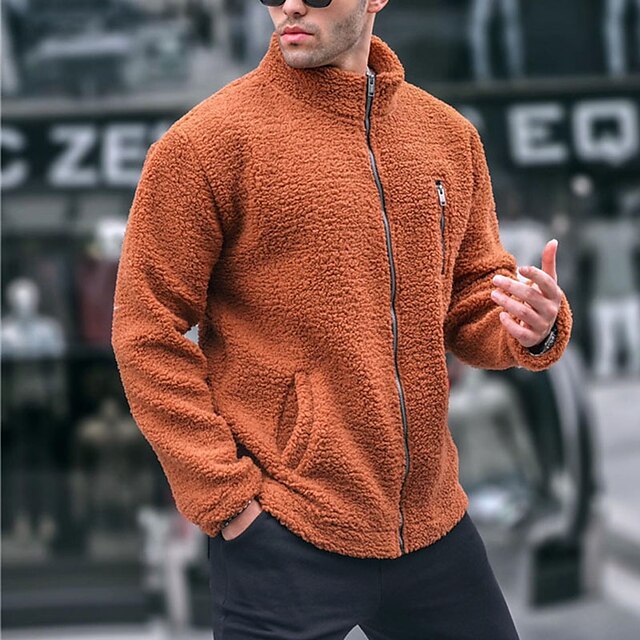 Men's Hoodie Fleece Jacket Teddy Coat Full Zip Hoodie White Orange Hooded Plain Sports & Outdoor Daily Holiday Streetwear Cool Casual Fall & Winter Clothing Apparel Hoodies Sweatshirts