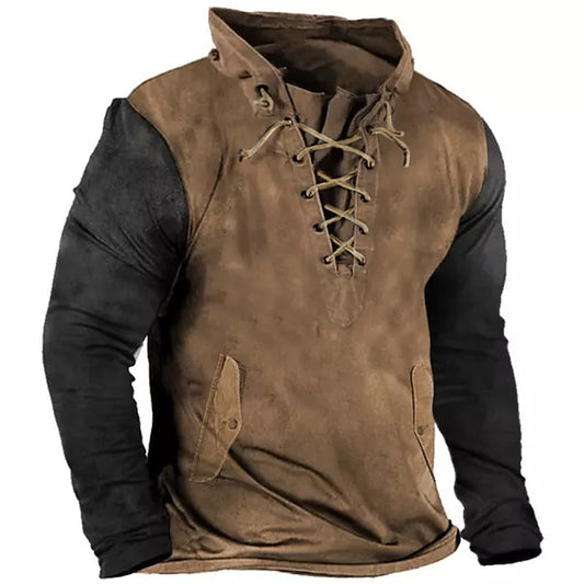 Men's Sweatshirt Pullover Green Black Blue Purple Brown Standing Collar Color Block Graphic Prints Lace up Sports & Outdoor Casual Daily 3D Print Basic Streetwear Designer Spring &  Fall Clothing