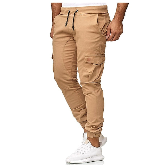 Men's Cargo Pants Cargo Trousers Joggers Drawstring Multi Pocket Solid Colored Full Length Daily Fashion Streetwear Black White Micro-elastic