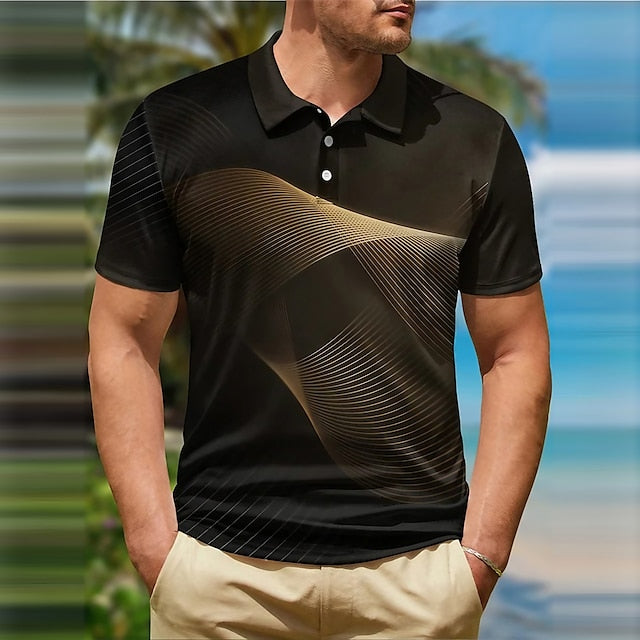 Men's Polo Shirt Golf Shirt Gradient Graphic Prints Geometry Turndown Black and Red Sea Blue Black White Yellow Outdoor Street Short Sleeves Button-Down Print Clothing Apparel Fashion Designer Casual