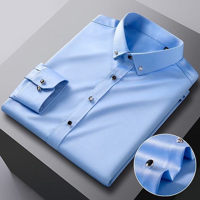 Men's Dress Shirt Button Down Shirt Silk Shirt Azure Lake blue Wine Long Sleeve Solid / Plain Color Turndown Spring &  Fall Wedding Daily Wear Clothing Apparel Sexy