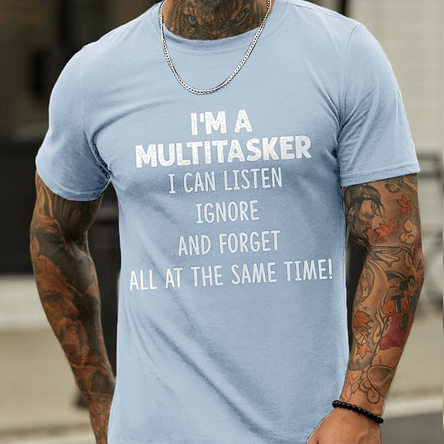 Men's T shirt Tee Casual Style Classic Style Cool Shirt Letter I'M A MULTITASKER Crew Neck Clothing Apparel Print Casual Holiday Short Sleeve Graphic Print Sports Fashion Designer Lightweight