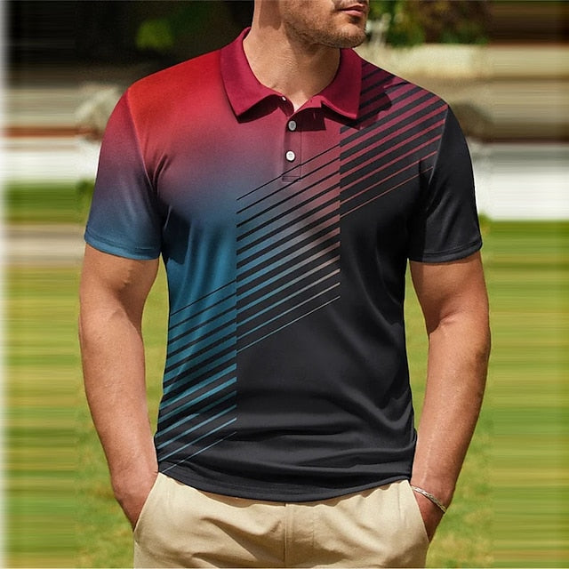 Men's Polo Shirt Golf Shirt Gradient Graphic Prints Geometry Turndown Black and Red Sea Blue Black White Yellow Outdoor Street Short Sleeves Button-Down Print Clothing Apparel Fashion Designer Casual