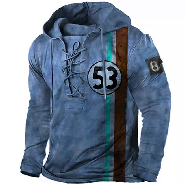 Men's Unisex Pullover Hoodie Sweatshirt Distressed Hoodie Light Green Blue Purple Brown Green Hooded Number Graphic Prints Lace up Print Sports & Outdoor Daily Sports 3D Print Basic Streetwear