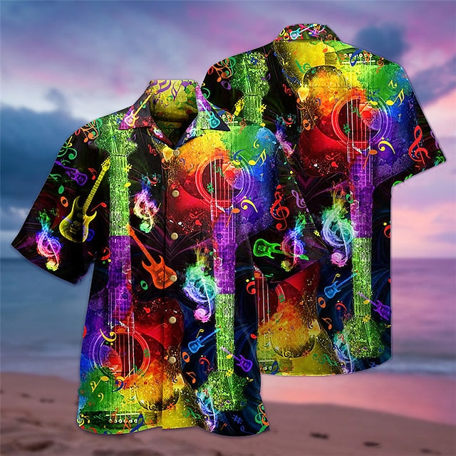 Men's Shirt Summer Hawaiian Shirt Graphic Prints Hippie Bus Turndown Light Yellow Blue-Green Black Light Green Purple Casual Hawaiian Short Sleeve Button-Down Print Clothing Apparel Tropical Fashion