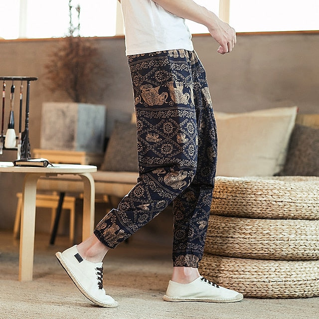 Men's Trousers Beach Pants Harem Optical Illusion Hippie Boho Breathable Quick Dry Cotton Loose Fit White Gray High Waist / Fashion / Spring / Summer / Fall