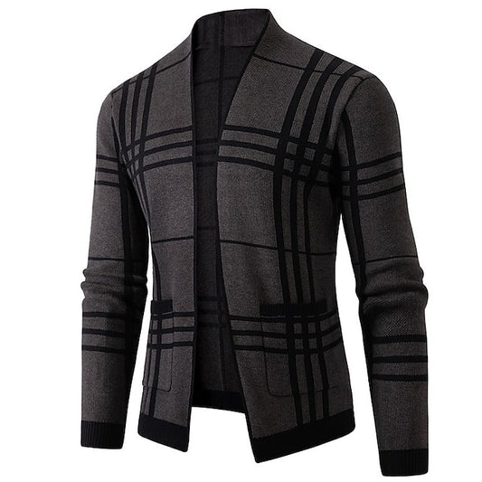 Men's Sweater Cardigan Sweater Sweater Jacket Ribbed Knit Cropped Knitted Lattice V Neck Fashion Streetwear Daily Wear Going out Clothing Apparel Fall & Winter Coffee Gray M L XL