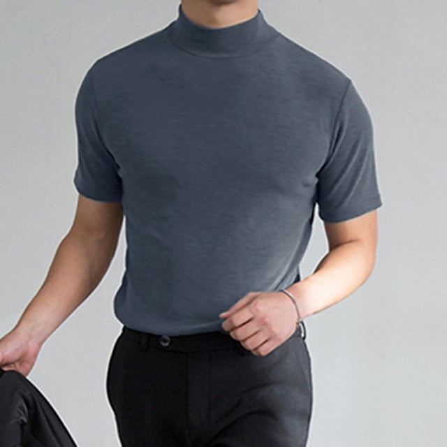 Men's T shirt Tee Turtleneck shirt Plain Stand Collar Street Holiday Short Sleeve Clothing Apparel Fashion Casual Comfortable