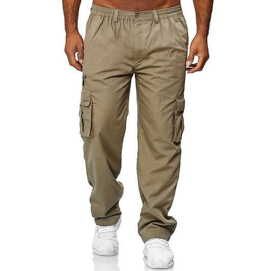 Men's Cargo Pants Cargo Trousers Work Pants Elastic Waist Multi Pocket Straight Leg Plain Work Cotton Blend Simple Casual Navy ArmyGreen