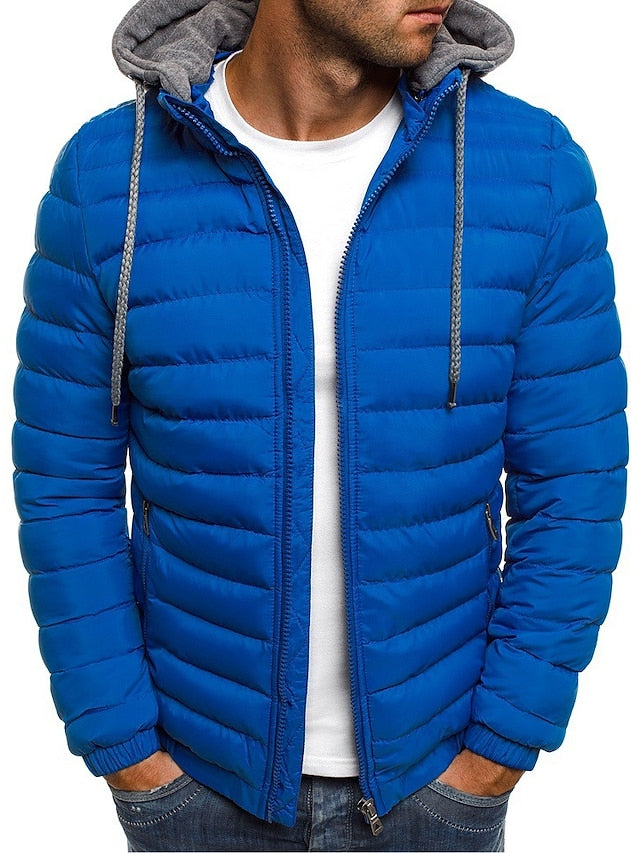 Men's Puffer Jacket Winter Jacket Quilted Jacket Winter Coat Cardigan Warm Sports Outdoor Running Jogging Solid Color Outerwear Clothing Apparel Lake blue Navy Black