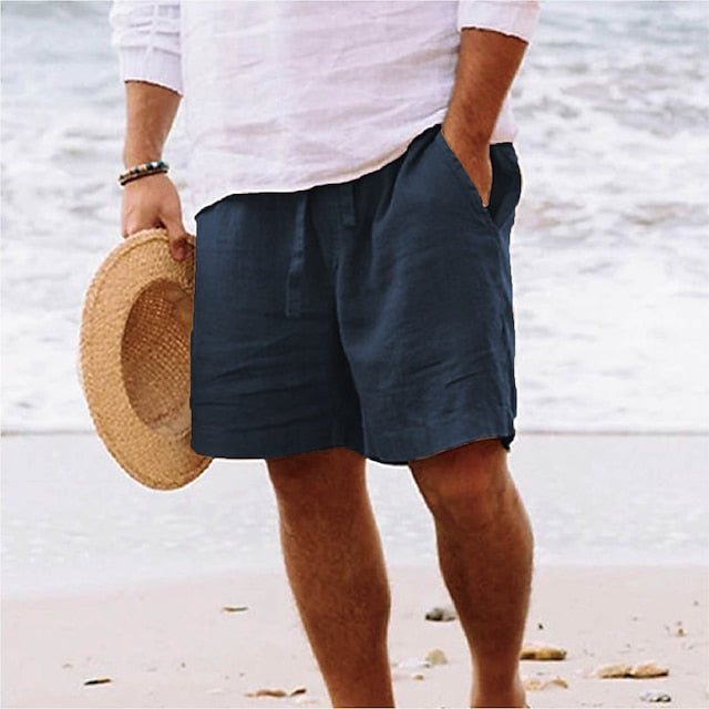 Men's Shorts Linen Shorts Summer Shorts Drawstring Elastic Waist Straight Leg Plain Comfort Breathable Short Daily Beach Linen / Cotton Blend Fashion Chic & Modern Black Yellow Micro-elastic