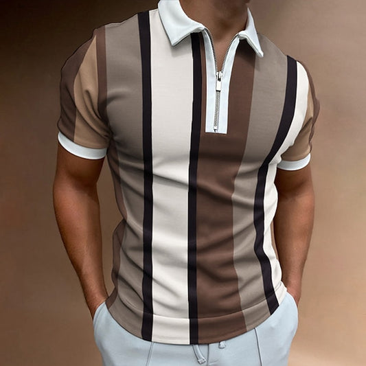 Men's Polo Golf Shirt Casual Quarter Zip Short Sleeve Fashion Casual Striped Zipper Summer Spring Regular Fit Black White Yellow Pink Royal Blue Blue Polo