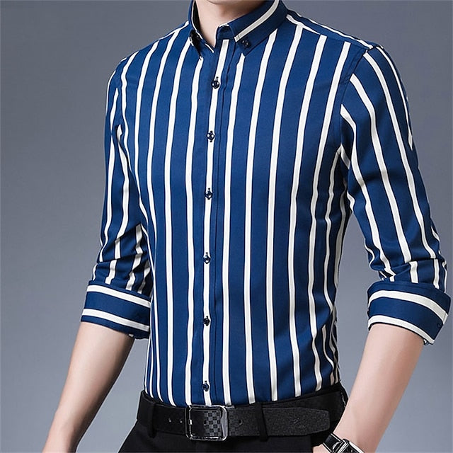 Men's Dress Shirt Black White Yellow Long Sleeve Striped Turndown Spring &  Fall Wedding Outdoor Clothing Apparel Button-Down