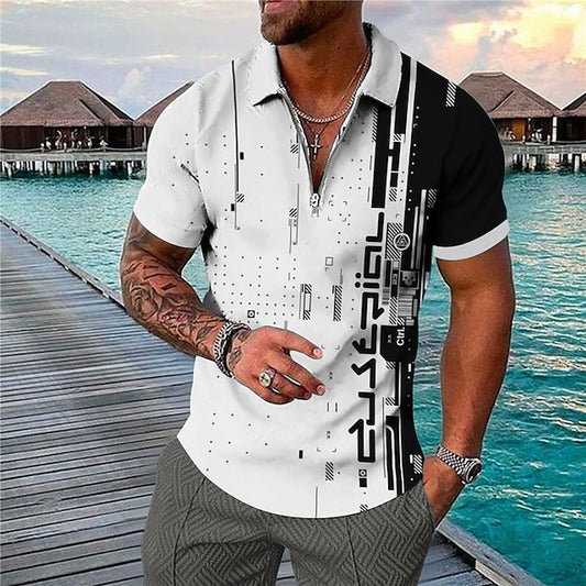 Men's Collar Polo Shirt Golf Shirt Geometry Turndown Blue Pink Yellow Light Green Light Brown 3D Print Outdoor Street Short Sleeves Zipper Print Clothing Apparel Fashion Designer Casual Breathable