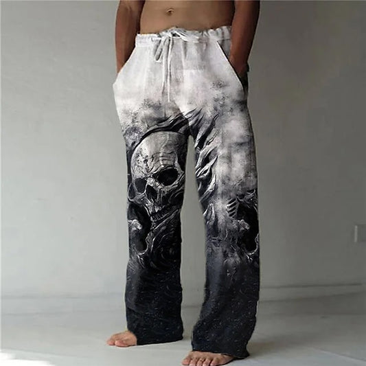 Foruwish - Men's Trousers Summer Pants Beach Pants Drawstring Elastic Waist 3D Print Skull Graphic Prints Comfort Casual Daily Holiday Streetwear Hawaiian Yellow Blue