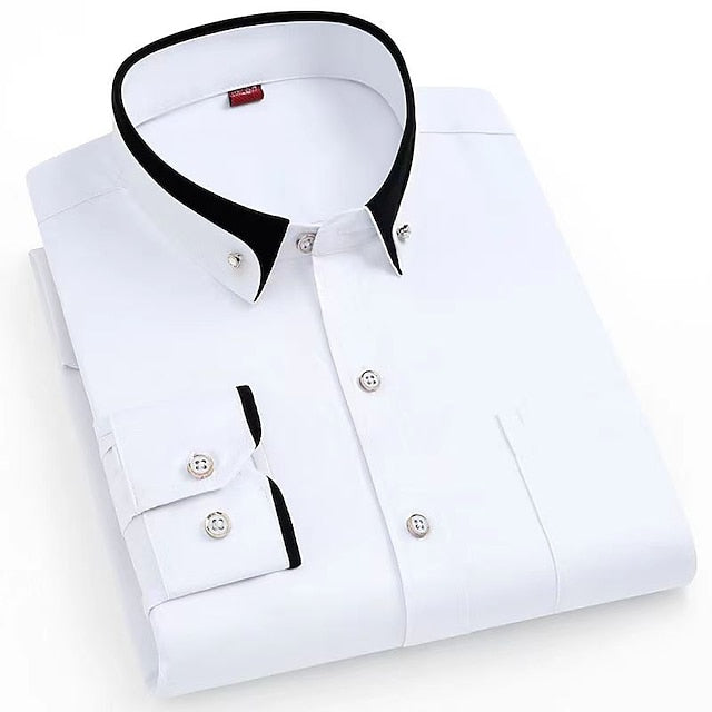 Men's Dress Shirt Wine Black White Long Sleeve Solid / Plain Color Turndown All Seasons Wedding Clothing Apparel