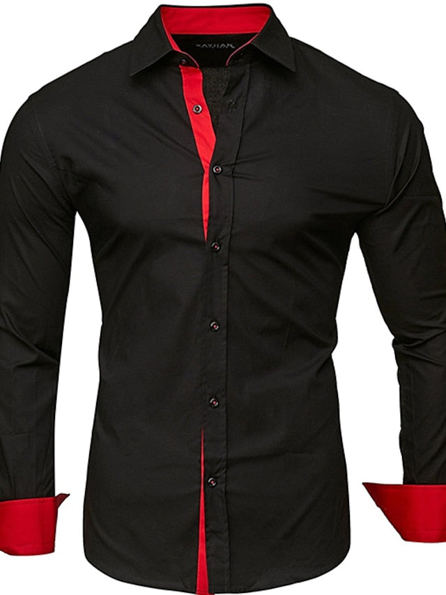 Men's Button Up Shirt Dress Shirt Collared Shirt Black White Red Long Sleeve Plain Collar Spring Fall Wedding Work Clothing Apparel