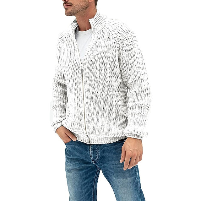 Men's Sweater Cardigan Zip Sweater Sweater Jacket Knit Knitted Stand Collar Clothing Apparel Winter Fall Black White M L XL