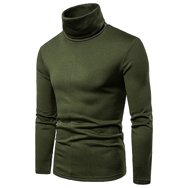 Men's T shirt Tee Turtleneck shirt Long Sleeve Shirt Rolled collar Casual Long Sleeve Clothing Apparel Distressed Essential