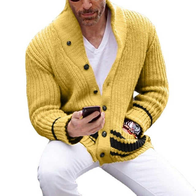 Men's Sweater Cardigan Knit Knitted V Neck Clothing Apparel Winter Fall Black Yellow S M L