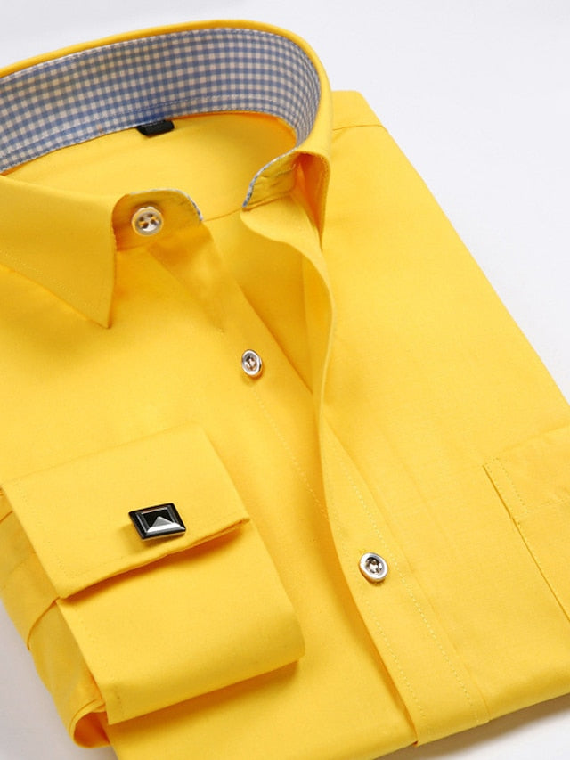 Men's Dress Shirt Button Up Shirt Collared Shirt French Cuff Shirts Collar Long Sleeve LF-16 blue jacquard LF-21 yellow plaid inner collar LF-17 pink jacquard Plain Wedding Back to Office Clothing