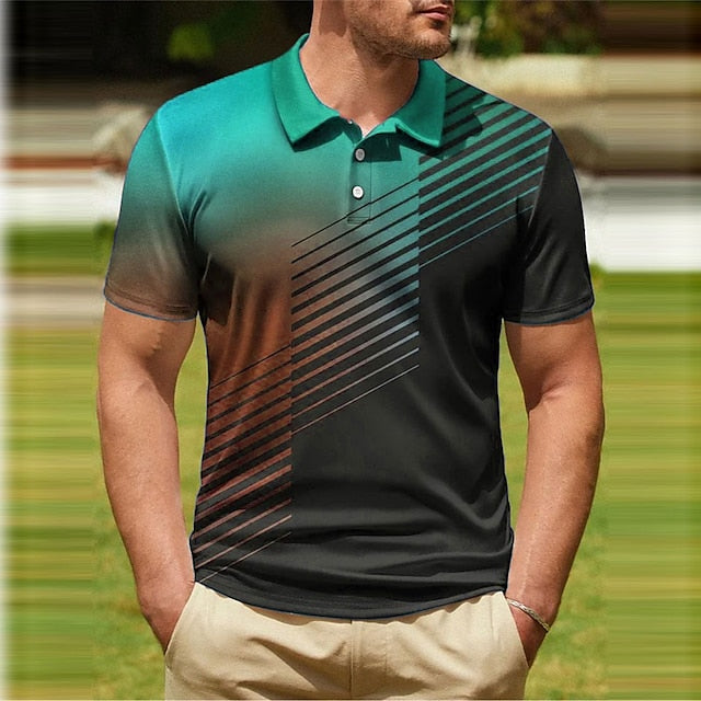 Men's Polo Shirt Golf Shirt Gradient Graphic Prints Geometry Turndown Black and Red Sea Blue Black White Yellow Outdoor Street Short Sleeves Button-Down Print Clothing Apparel Fashion Designer Casual