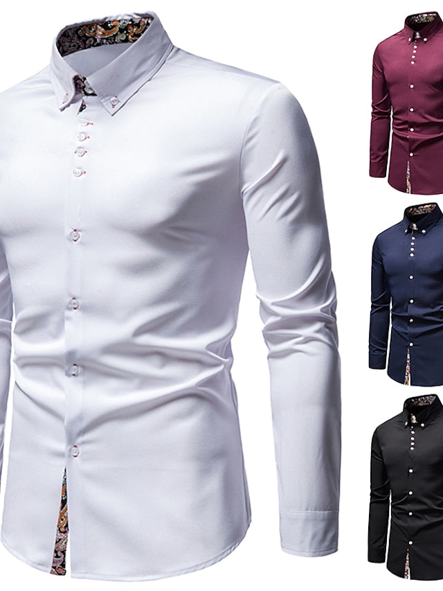 Men's Button Up Shirt Dress Shirt Collared Shirt Black White Wine Long Sleeve Abstract Wedding Daily Clothing Apparel